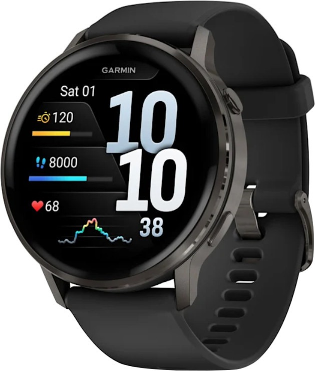 Смарт-годинник Garmin Venu 4 45 mm Slate with Black Silicone Band (010-03014-00/40)