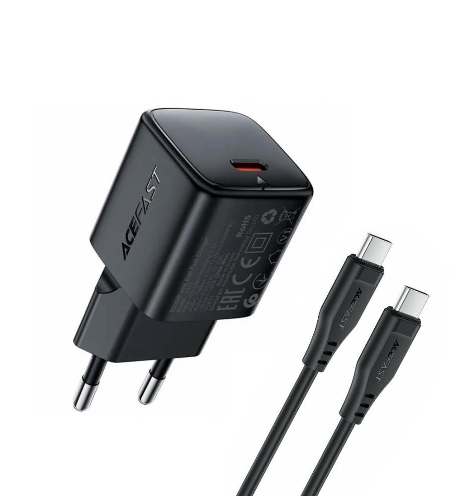 Мережевий зарядний пристрій Acefast A117 mini 20W Black Type-C cable