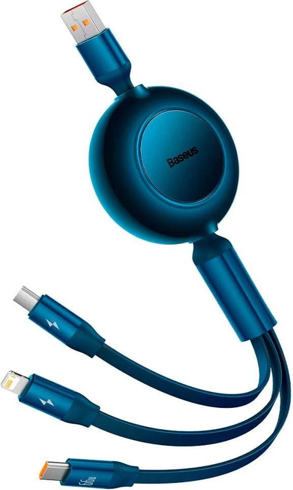 Кабель Baseus Bright Mirror 2 Retractable 3-in-1 Fast Charging Data Cable 66W 1.1m Blue (CAMJ010103)