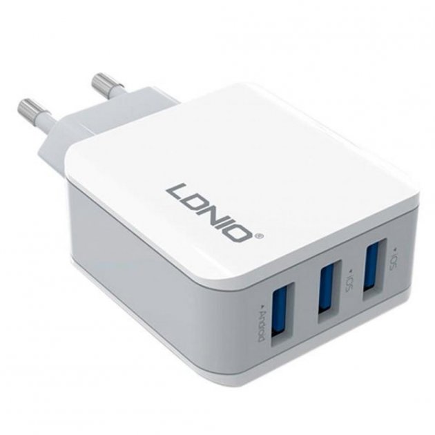 Мережевий зарядний пристрый USB Ldnio 3.1A 3-Port A3301 White