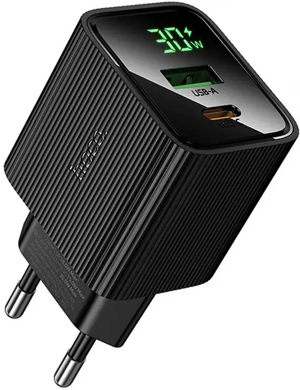 Мережевий заряжний пристрій  Hoco CS84A Excellent with digital display PD30W+QC3.0 (1USB-A/1C) Black