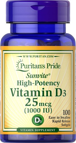 Puritan's Pride Vitamin D3 25 mcg (1000 IU) 100 капсул