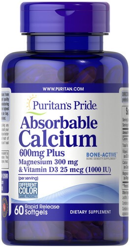 Puritan's Pride Absorbable Calcium 600 mg plus Magnesium 300 mg & Vitamin D 1,000 IU 60 рідких капсу