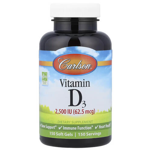 Carlson Vitamin D3 62.5 mcg (2,500 IU) 150 Soft Gels