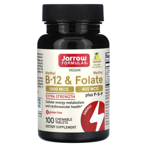 Jarrow Formulas Vegan Methyl B-12 & Methyl Folate 100 Chewable Tablets