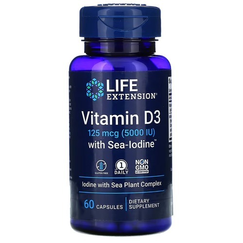 Life Extension Vitamin D3 with Sea-Iodine 5,000 IU 60 Capsules