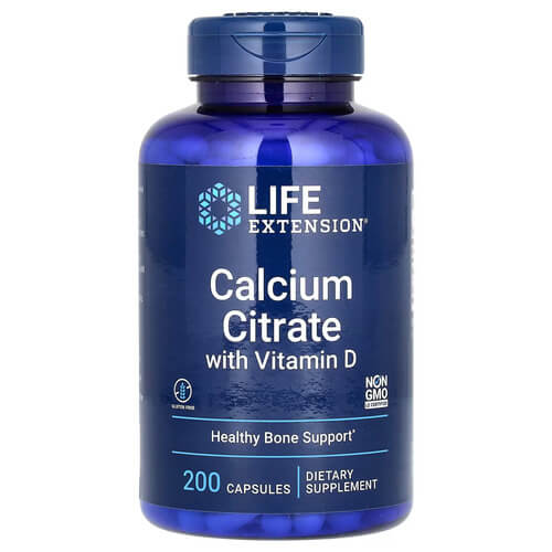Life Extension Calcium Citrate with Vitamin D 200 Capsules (02.2027)