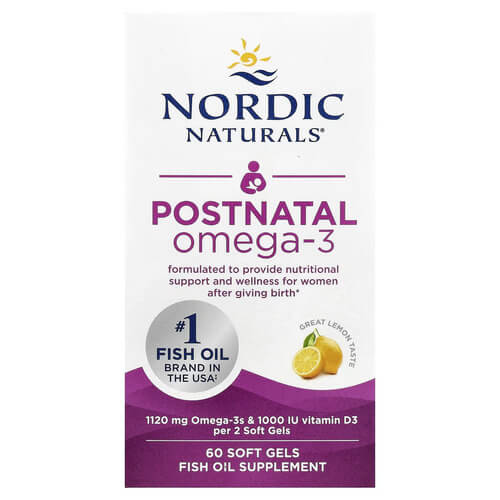 Nordic Naturals Postnatal Omega-3 1120 mg 60 рідких капсул Лимон
